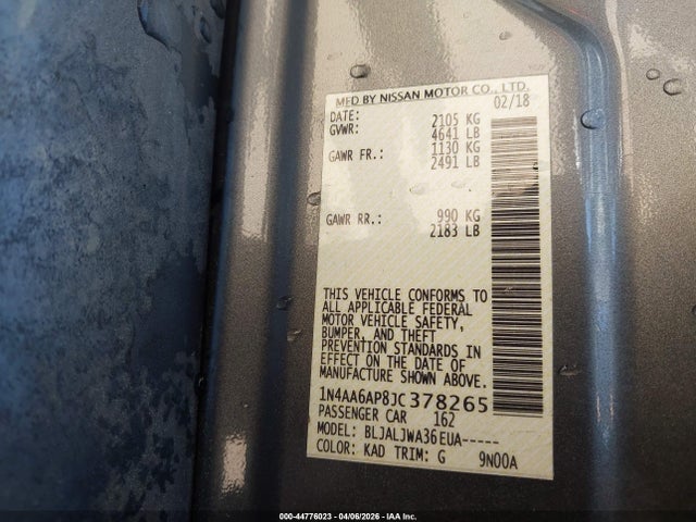 1N4AA6AP8JC378265 Nissan Maxima 3.5 Sv