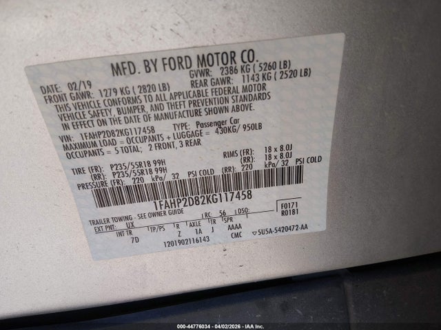 Продаж на аукціоні авто 2019 Ford Taurus Se, vin: 1FAHP2D82KG117458, номер лоту: 44776034