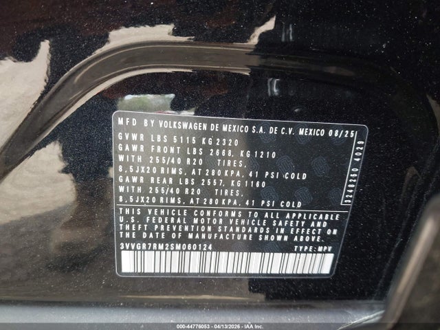 44776053 :رقم المزاد ، 3VVGR7RM2SM060124 vin ، 2025 Volkswagen Tiguan 2.0t Se R-line Black مزاد بيع