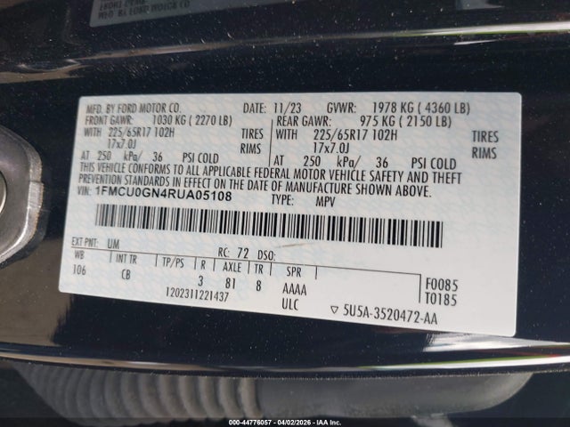 Aukcja sprzedaży 2024 Ford Escape Active, vin: 1FMCU0GN4RUA05108, numer aukcji: 44776057