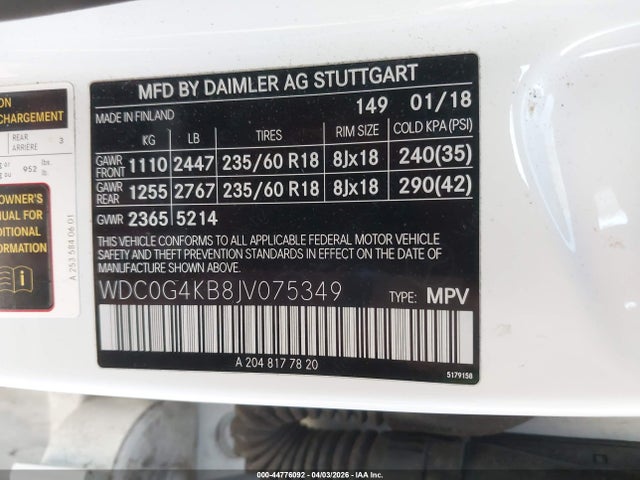 Aukcja sprzedaży 2018 Mercedes-benz Glc 300 4matic, vin: WDC0G4KB8JV075349, numer aukcji: 44776092