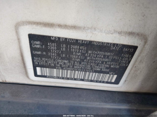 Продажа на аукционе авто 2013 Subaru Outback 2.5i Limited, vin: 4S4BRCSC9D3314267, номер лота: 44776094