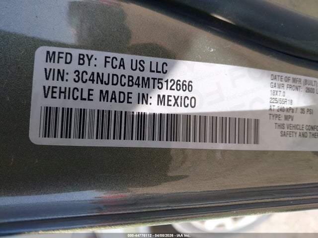 Продаж на аукціоні авто 2021 Jeep Compass Limited 4x4, vin: 3C4NJDCB4MT512666, номер лоту: 44776112