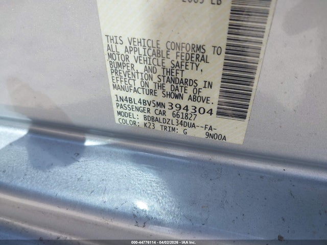 44776114 :رقم المزاد ، 1N4BL4BV5MN394304 vin ، 2021 Nissan Altima S Fwd مزاد بيع