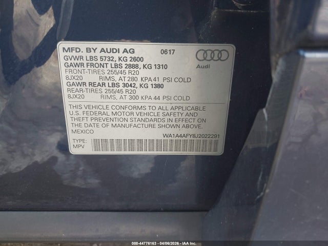 Продажа на аукционе авто 2018 Audi Sq5 3.0t Premium Plus, vin: WA1A4AFY8J2022291, номер лота: 44776163