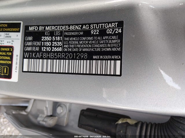 Aukcja sprzedaży 2024 Mercedes-benz Amg C 43 4matic, vin: W1KAF8HB5RR201298, numer aukcji: 44776209