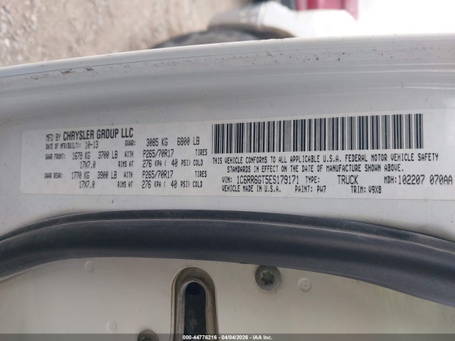 Продажа на аукционе авто 2014 Ram 1500 Slt, vin: 1C6RR6GT5ES179171, номер лота: 44776216
