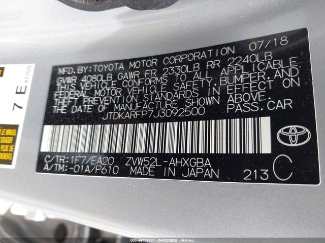 JTDKARFP7J3092500 Toyota Prius Prime Premium
