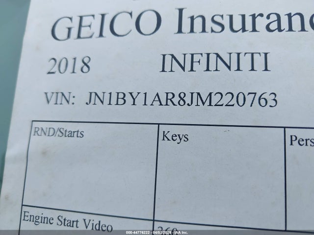 44776222 :رقم المزاد ، JN1BY1AR8JM220763 vin ، 2018 Infiniti Q70 3.7x Luxe مزاد بيع