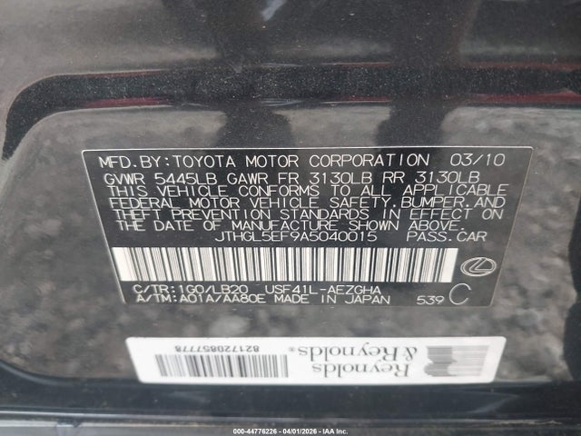 2010 Lexus Ls 460 L მანქანა იყიდება აუქციონზე, vin: JTHGL5EF9A5040015, აუქციონის ნომერი: 44776226