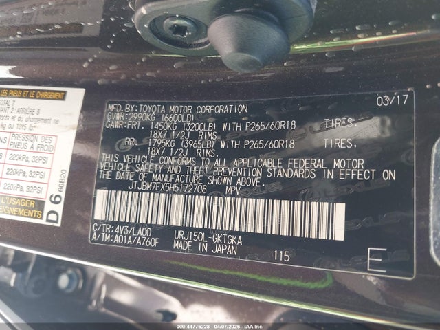JTJBM7FX5H5172708 Lexus GX 460