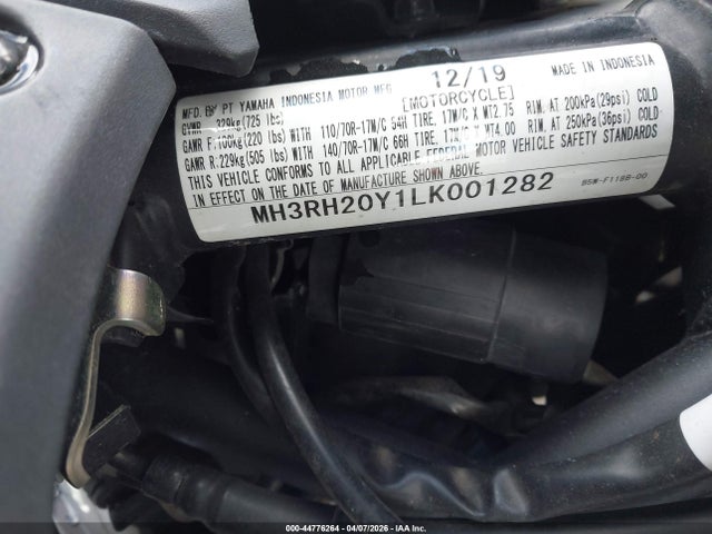 44776264 :رقم المزاد ، MH3RH20Y1LK001282 vin ، 2020 Yamaha Mt-03 مزاد بيع