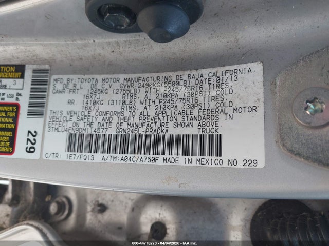 Продажа на аукционе авто 2013 Toyota Tacoma Base V6, vin: 3TMLU4EN9DM114577, номер лота: 44776273