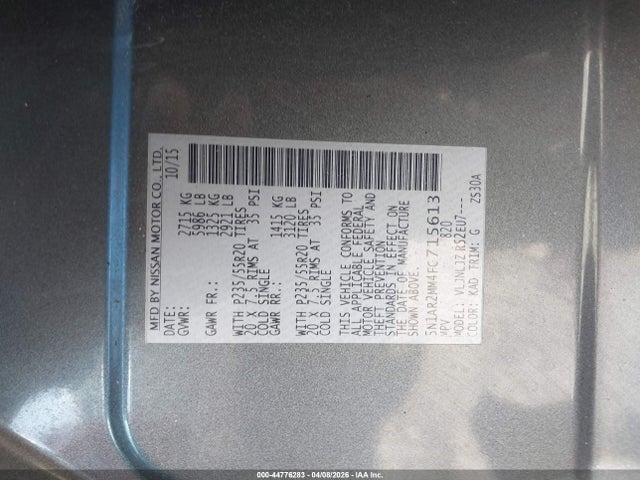 Nissan Pathfinder Platinum 2015 5N1AR2MM4FC715613 Image 9