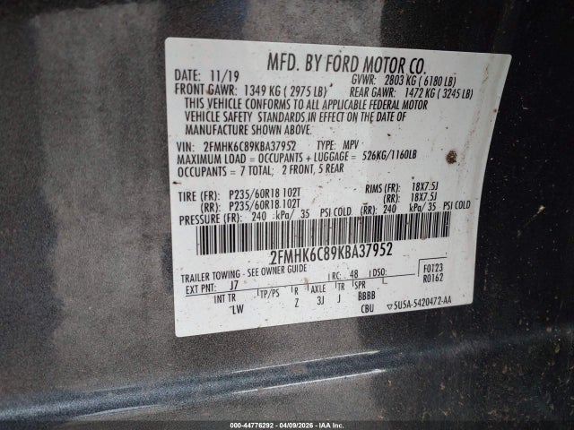 Ford FLEX SEL 2019 2FMHK6C89KBA37952 Image 9