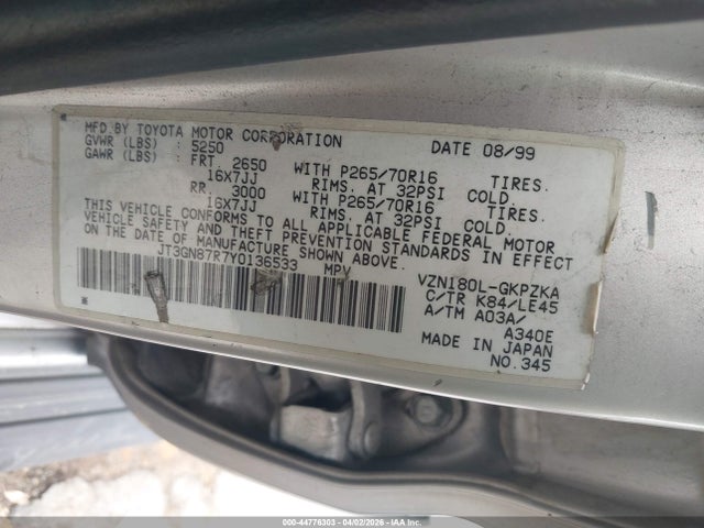 2000 TOYOTA 4RUNNER JT3GN87R7Y0136533 Photo 8