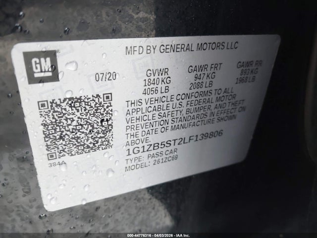 Продаж на аукціоні авто 2020 Chevrolet Malibu Fwd Ls, vin: 1G1ZB5ST2LF139806, номер лоту: 44776316