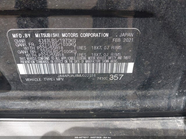 Продаж на аукціоні авто 2021 Mitsubishi Outlander Sport 2.0 Be 2wd/2.0 Es 2wd/2.0 Le 2wd/2.0 S 2wd, vin: JA4APUAU8MU022216, номер лоту: 44776317