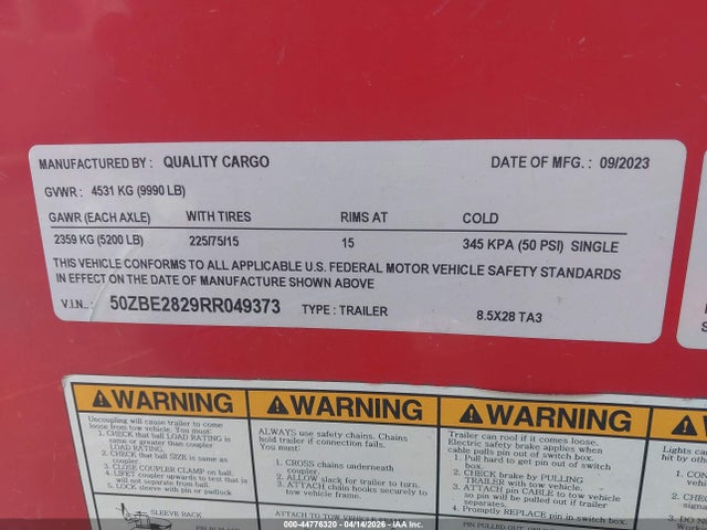 Aukcja sprzedaży 2023 Quality Enclosed Trailer, vin: 50ZBE2829RR049373, numer aukcji: 44776320