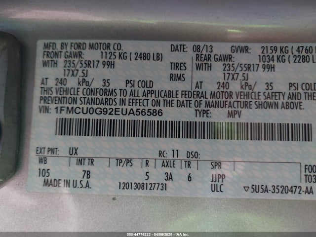 Ford ESCAPE SE 2014 1FMCU0G92EUA56586 Image 9