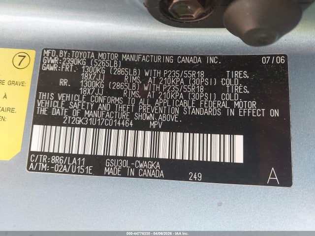 2007 LEXUS RX 350 2T2GK31U17C014464 Photo 8