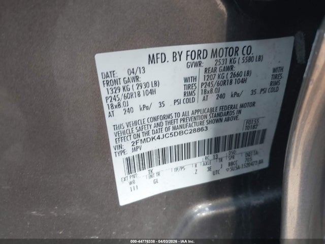 Продажа на аукционе авто 2013 Ford Edge Sel, vin: 2FMDK4JC5DBC28863, номер лота: 44776338