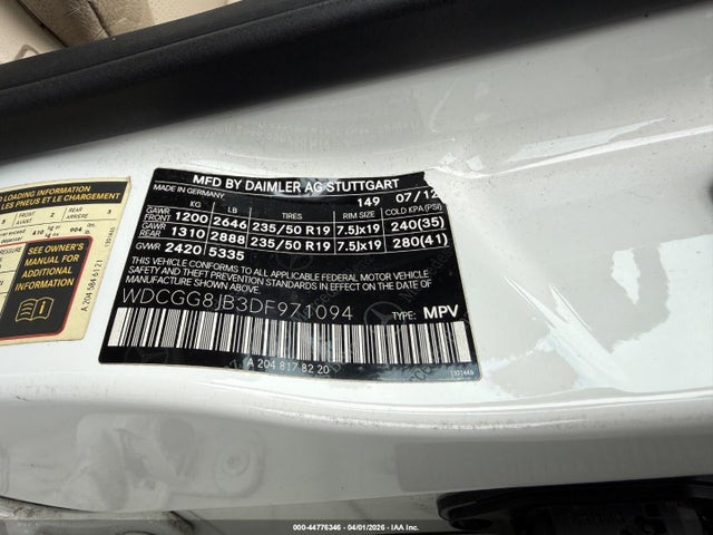 44776346 :رقم المزاد ، WDCGG8JB3DF971094 vin ، 2013 Mercedes-benz Glk 350 4matic مزاد بيع