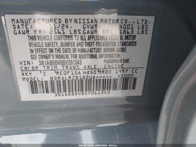 Продажа на аукционе авто 2025 Nissan Sentra Sr, vin: 3N1AB8DV8SY261343, номер лота: 44776370