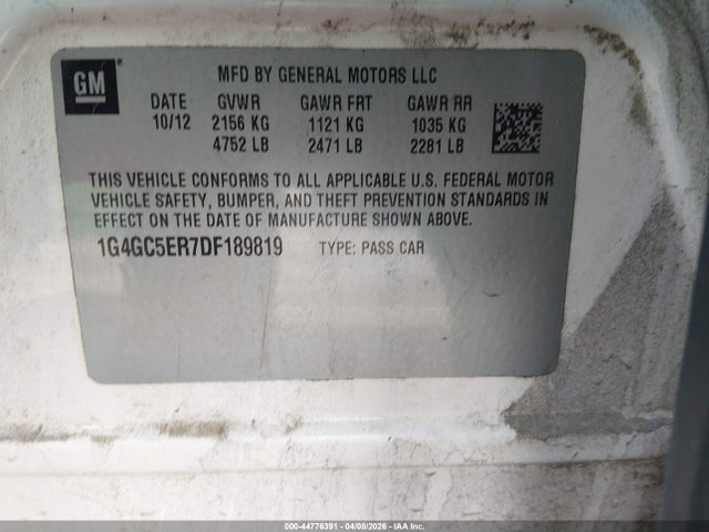 Продажа на аукционе авто 2013 Buick Lacrosse Leather Group, vin: 1G4GC5ER7DF189819, номер лота: 44776391