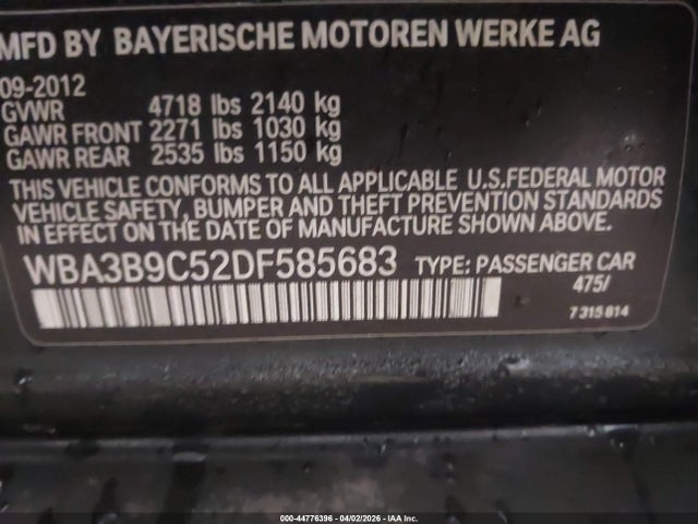 44776396 :رقم المزاد ، WBA3B9C52DF585683 vin ، 2013 Bmw 335i Xdrive مزاد بيع