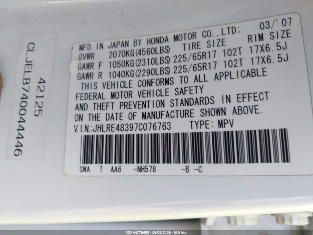 2007 HONDA CR-V JHLRE48397C076763 Photo 8