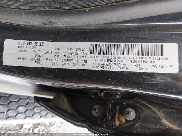 2019 Ram 1500 Laramie  4x4 6'4 Box მანქანა იყიდება აუქციონზე, vin: 1C6RRFRG9KN745312, აუქციონის ნომერი: 44776442