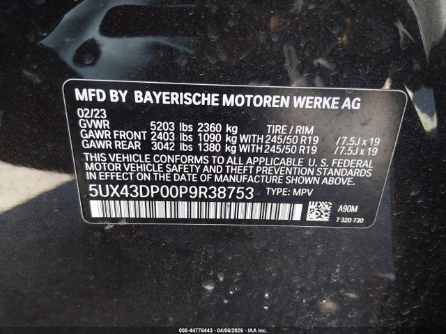 2023 Bmw X3 Sdrive30i მანქანა იყიდება აუქციონზე, vin: 5UX43DP00P9R38753, აუქციონის ნომერი: 44776443