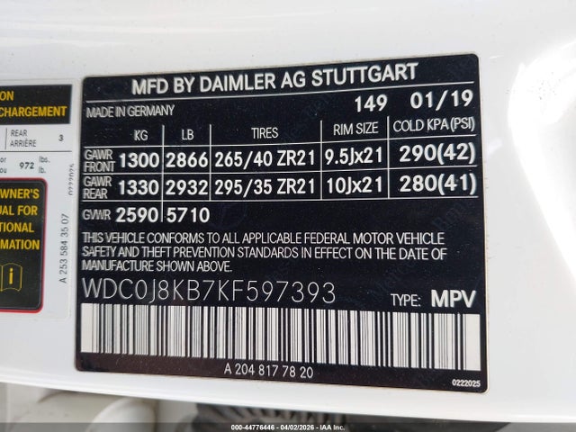 Aukcja sprzedaży 2019 Mercedes-benz Amg Glc 63 Coupe S 4matic, vin: WDC0J8KB7KF597393, numer aukcji: 44776446