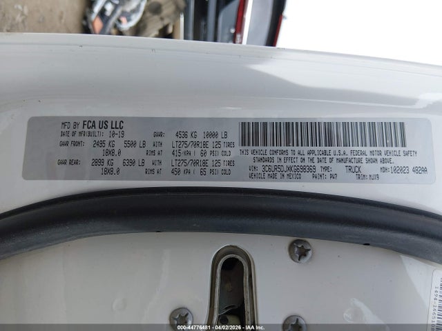 Продаж на аукціоні авто 2019 Ram 2500 Big Horn  4x4 6'4 Box, vin: 3C6UR5DJXKG698369, номер лоту: 44776481