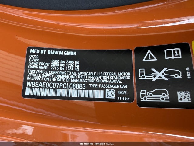 Продажа на аукционе авто 2023 Bmw M8 Competition, vin: WBSAE0C07PCL08883, номер лота: 44776492