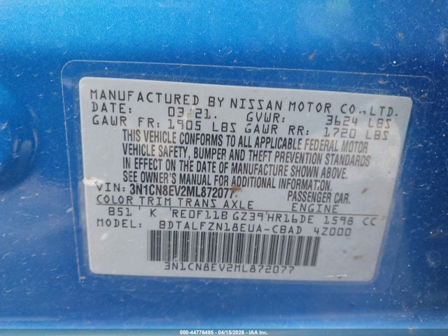 Nissan Versa Sv Xtronic Cvt 2021 3N1CN8EV2ML872077 Image 9