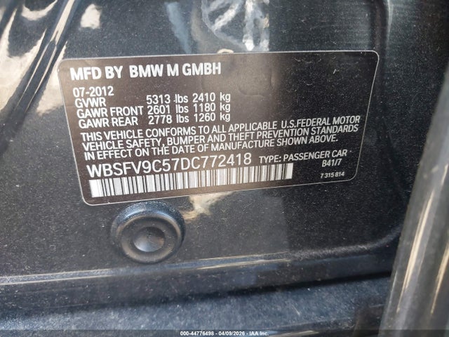 44776498 :رقم المزاد ، WBSFV9C57DC772418 vin ، 2013 Bmw M5 مزاد بيع