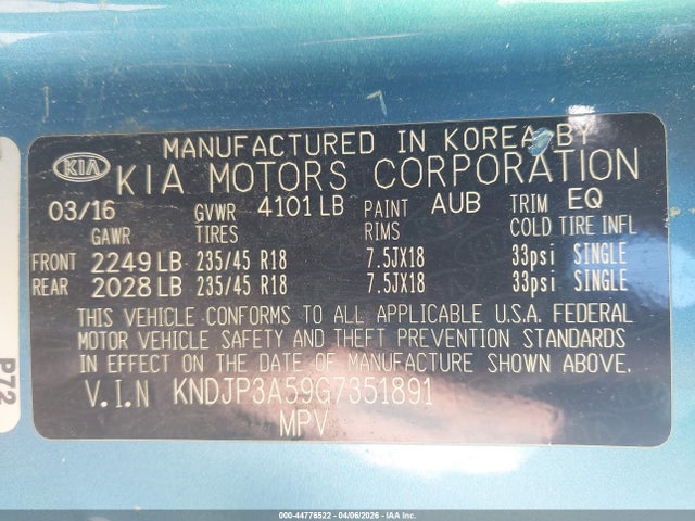 KIA SOUL + 2016 KNDJP3A59G7351891 Image 9