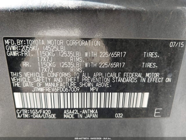 Toyota Rav4 Xle 2015 JTMWFREV6FD067009 Image 9