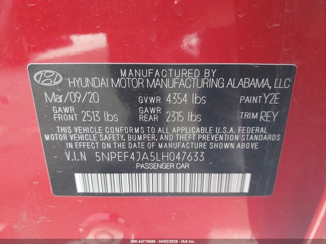 Hyundai SONATA SEL 2020 5NPEF4JA5LH047633 Image 9