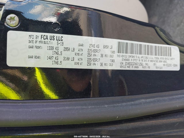 44776596 :رقم المزاد ، 2C4RDGCG7KR712561 vin ، 2019 Dodge Grand Caravan Sxt مزاد بيع