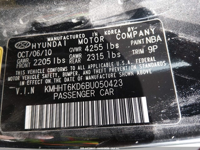 Aukcja sprzedaży 2011 Hyundai Genesis 2.0t Premium, vin: KMHHT6KD6BU050423, numer aukcji: 44776617