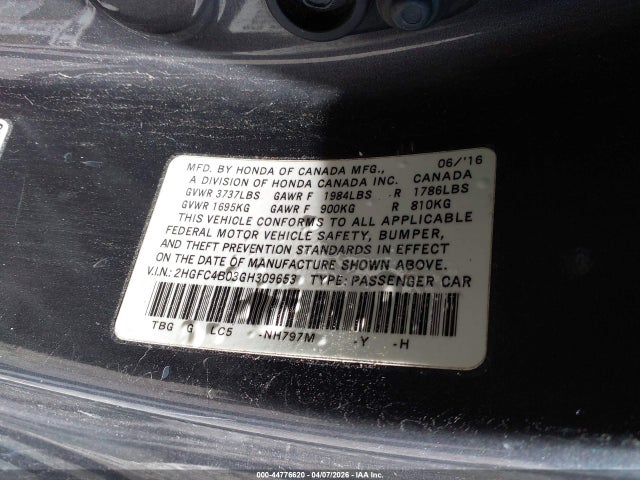Honda Civic Lx-p 2016 2HGFC4B03GH309653 Image 9