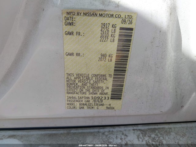 1N4AL3AP3HN309233 Nissan Altima 2.5 S