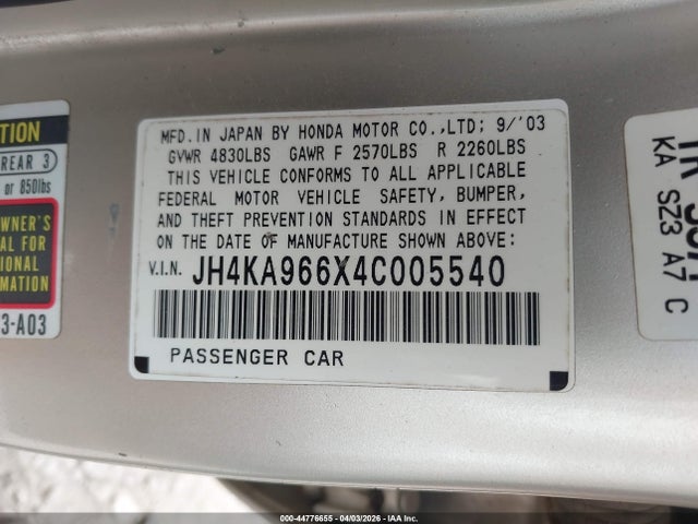 Продажа на аукционе авто 2004 Acura Rl 3.5, vin: JH4KA966X4C005540, номер лота: 44776655