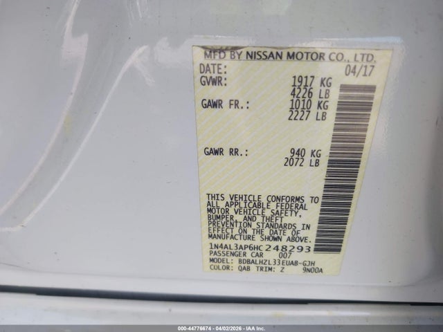 1N4AL3AP6HC248293 Nissan Altima 2.5 Sr