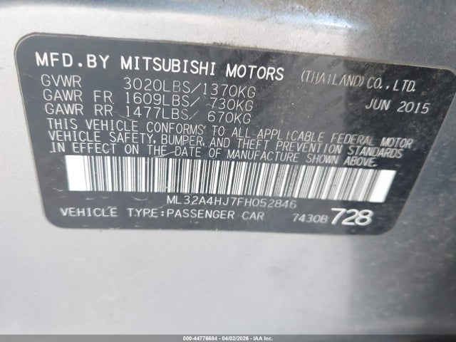 Продаж на аукціоні авто 2015 Mitsubishi Mirage Es, vin: ML32A4HJ7FH052846, номер лоту: 44776684
