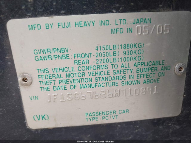 Продажа на аукционе авто 2006 Subaru Forester 2.5x L.l. Bean Edition, vin: JF1SG67626H710891, номер лота: 44776719