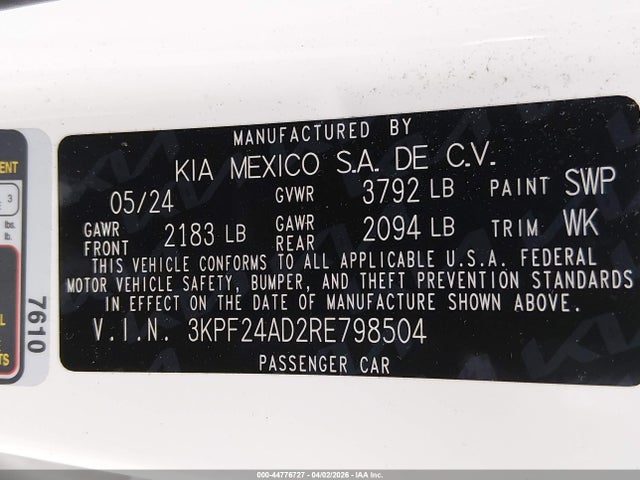 KIA Forte Lxs 2024 3KPF24AD2RE798504 Image 9